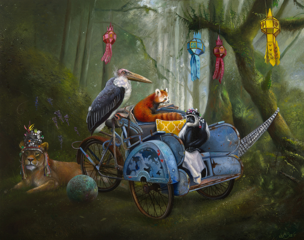 Maraboe-rickshaw. Wim Bals olie op paneel - Galerie de Beeldenstorm